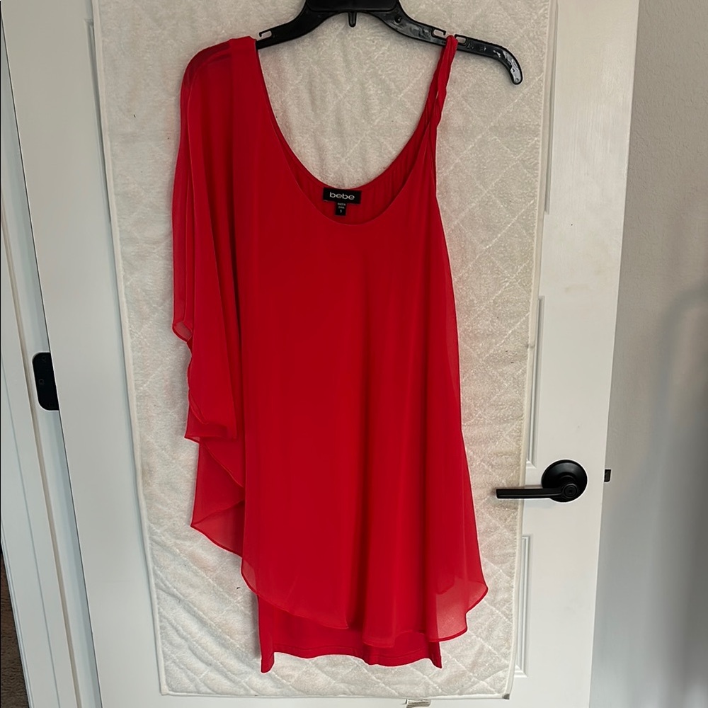 Bebe Vibrant Red/Coral Layered Dress